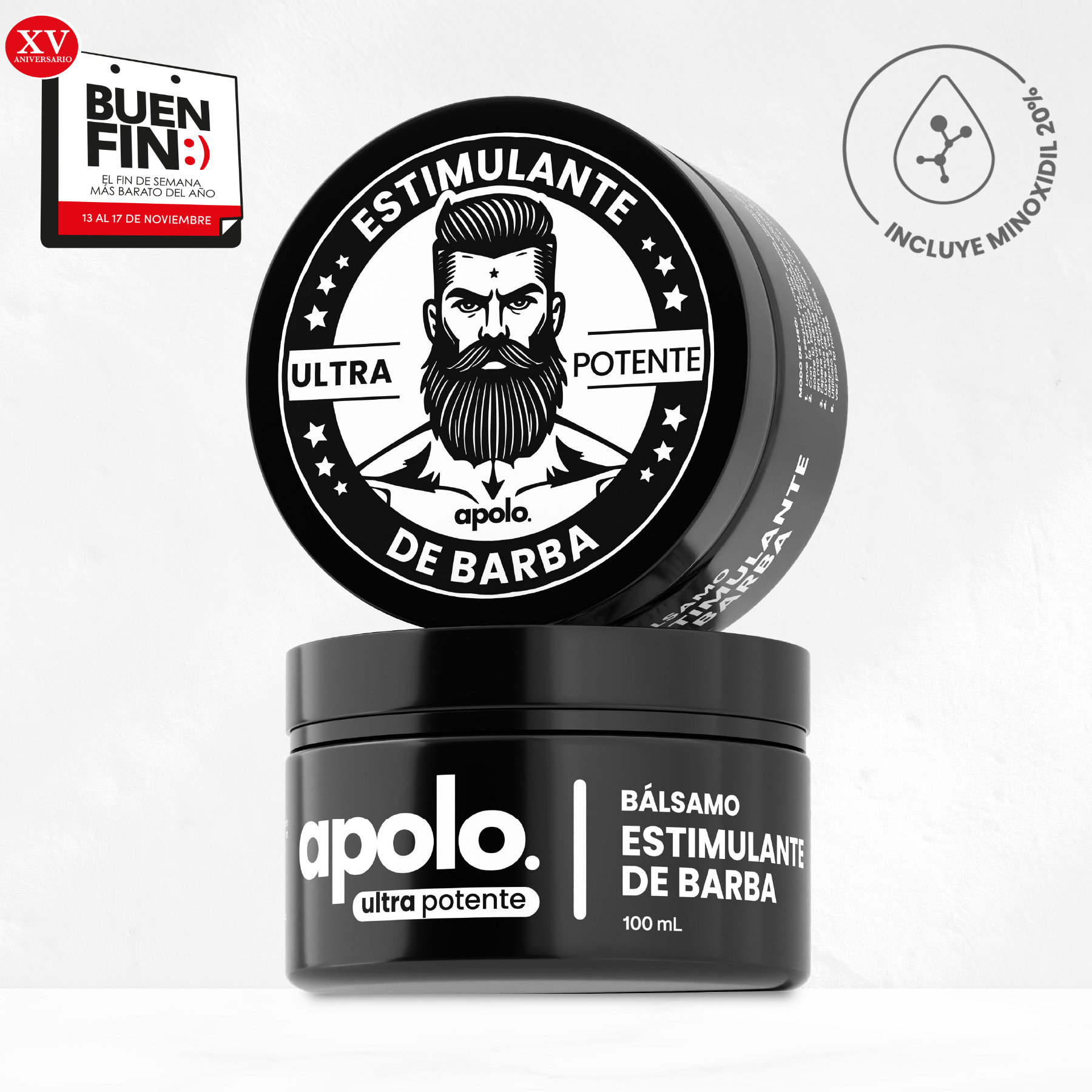 Bálsamo para Crecimiento de Barba Ultra Potente con Minoxidil 20% | 100mL
